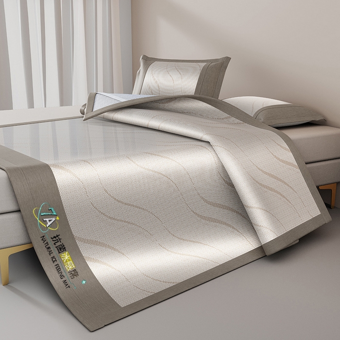 91家纺网 家纺一手货源 找家纺 yyds网供 2026新款波澜7A抗菌水洗提花刺绣冰丝席凉席软席三件套凉感丝空调席-波澜迪斯 波澜-冰幻咖