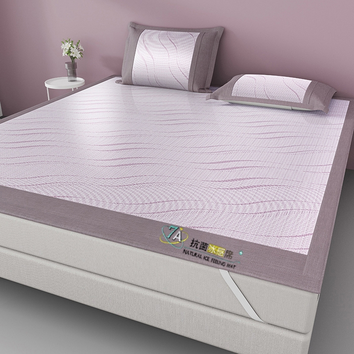 91家纺网 家纺一手货源 找家纺 yyds网供 2026新款波澜7A抗菌水洗提花刺绣冰丝席凉席软席三件套凉感丝空调席-波澜迪斯 波澜-冰清紫