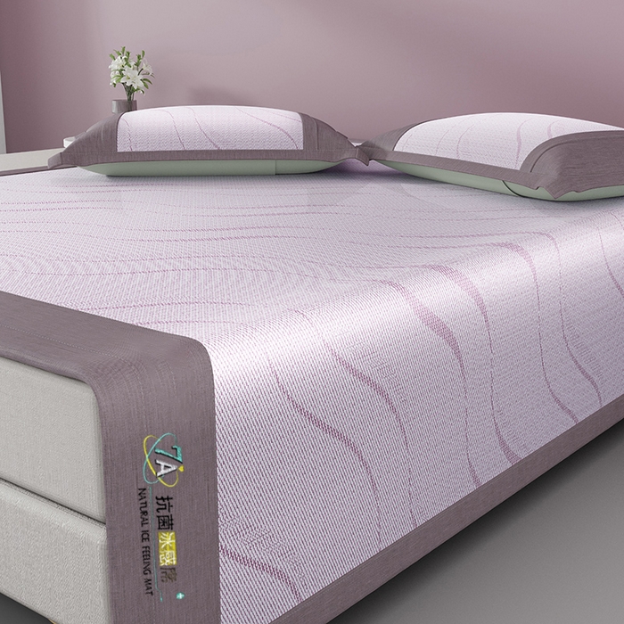 91家纺网 家纺一手货源 找家纺 yyds网供 2026新款波澜7A抗菌水洗提花刺绣冰丝席凉席软席三件套凉感丝空调席-波澜迪斯 波澜-冰清紫