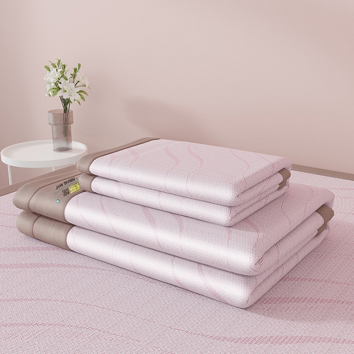 91家纺网 家纺一手货源 找家纺 yyds网供 2026新款波澜7A抗菌水洗提花刺绣冰丝席凉席软席三件套凉感丝空调席-波澜迪斯 波澜-冰透粉