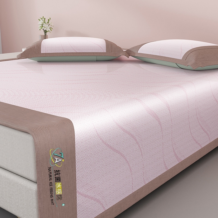 91家纺网 家纺一手货源 找家纺 yyds网供 2026新款波澜7A抗菌水洗提花刺绣冰丝席凉席软席三件套凉感丝空调席-波澜迪斯 波澜-冰透粉