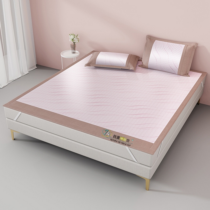 91家纺网 家纺一手货源 找家纺 yyds网供 2026新款波澜7A抗菌水洗提花刺绣冰丝席凉席软席三件套凉感丝空调席-波澜迪斯 波澜-冰透粉