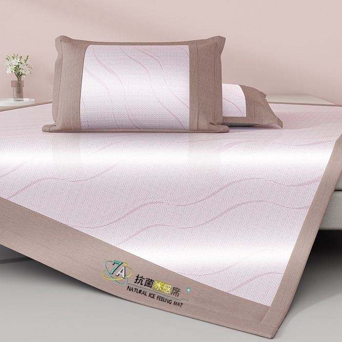 91家纺网 家纺一手货源 找家纺 yyds网供 2026新款波澜7A抗菌水洗提花刺绣冰丝席凉席软席三件套凉感丝空调席-波澜迪斯 波澜-冰透粉