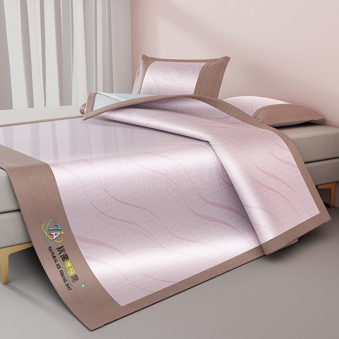 91家纺网 家纺一手货源 找家纺 yyds网供 2026新款波澜7A抗菌水洗提花刺绣冰丝席凉席软席三件套凉感丝空调席-波澜迪斯 波澜-冰透粉