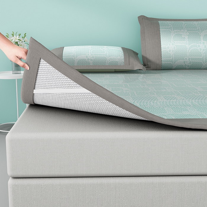 91家纺网 家纺一手货源 找家纺 yyds网供 2026新款波澜7A抗菌水洗提花刺绣冰丝席凉席软席三件套凉感丝空调席-波澜迪斯 迪斯尼-冰清绿