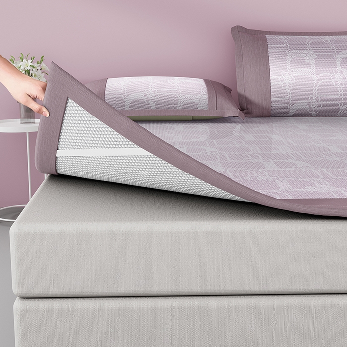 91家纺网 家纺一手货源 找家纺 yyds网供 2026新款波澜7A抗菌水洗提花刺绣冰丝席凉席软席三件套凉感丝空调席-波澜迪斯 迪斯尼-冰清紫