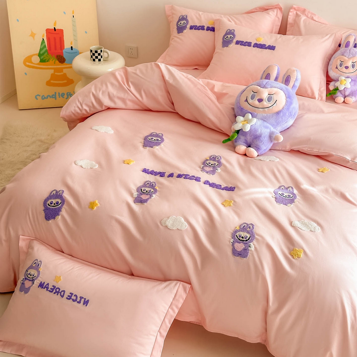 91家纺网 家纺一手货源 找家纺 （总）犇牛仓储供应链 2026春夏新款A类全棉纯棉毛巾绣卡通款四件套拉布布