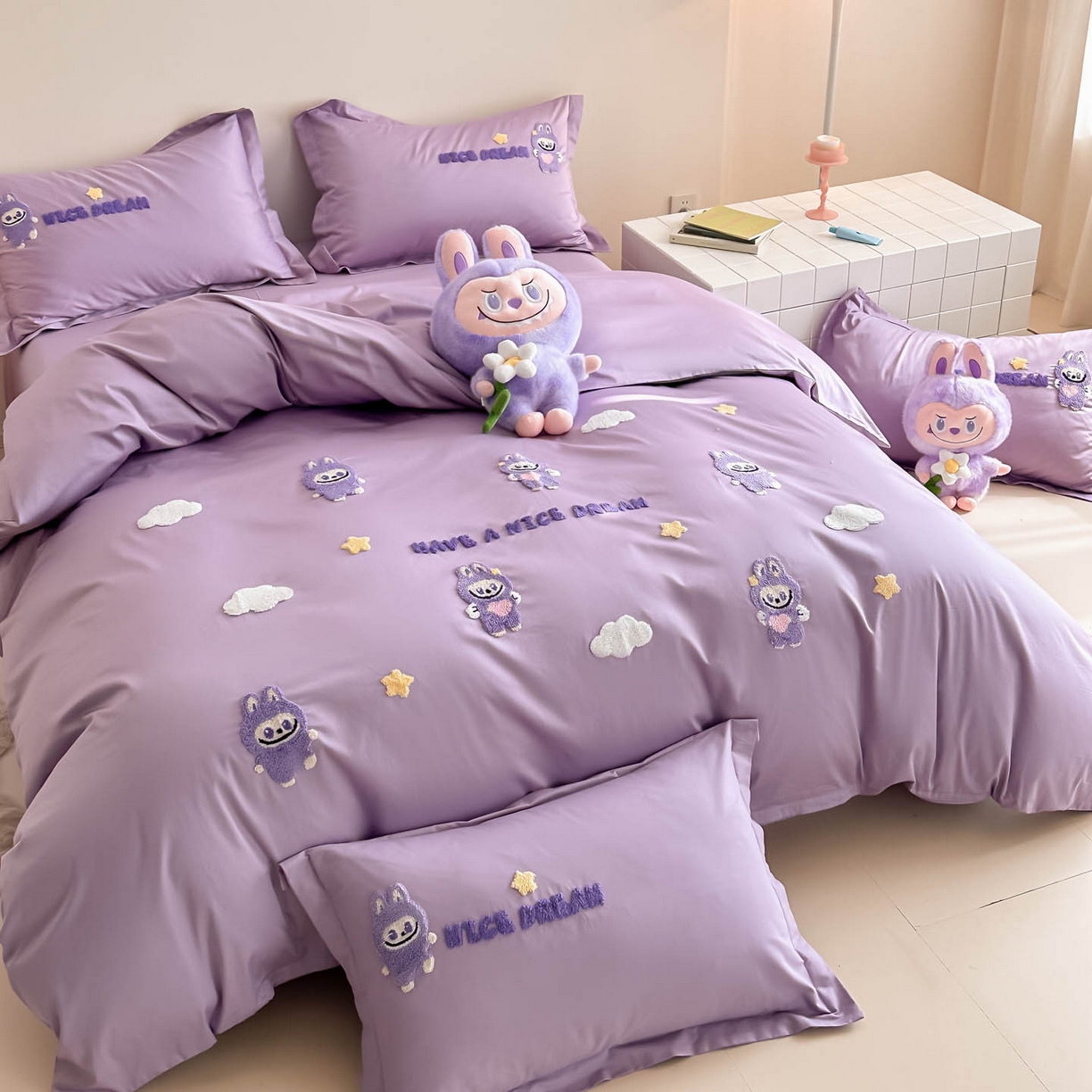 犇牛仓储供应链 2026春夏新款A类全棉纯棉毛巾绣卡通款四件套拉布布 拉布布-优雅紫