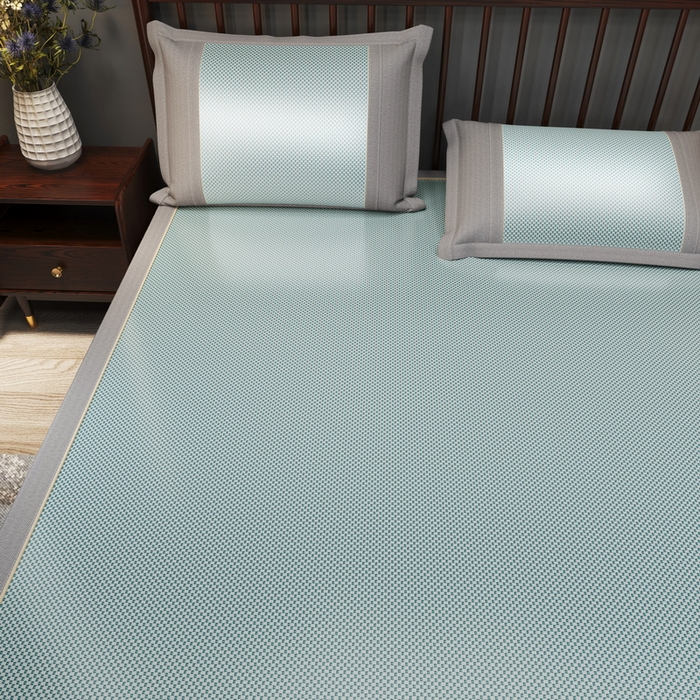 91家纺网 家纺一手货源 找家纺 yyds网供 2026新款碳光绣花冰藤席夏季冰丝席空调软席可水洗折叠凉席 绣花素雅-水绿