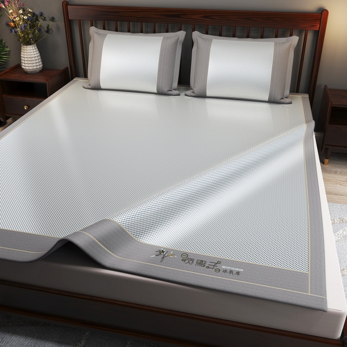 91家纺网 家纺一手货源 找家纺 yyds网供 2026新款碳光绣花冰藤席夏季冰丝席空调软席可水洗折叠凉席 绣花素雅-银蓝