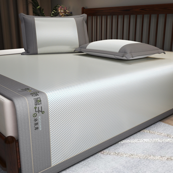 91家纺网 家纺一手货源 找家纺 yyds网供 2026新款碳光绣花冰藤席夏季冰丝席空调软席可水洗折叠凉席 绣花素雅-银蓝