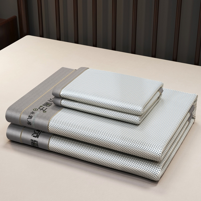 91家纺网 家纺一手货源 找家纺 yyds网供 2026新款碳光绣花冰藤席夏季冰丝席空调软席可水洗折叠凉席 绣花素雅-银蓝