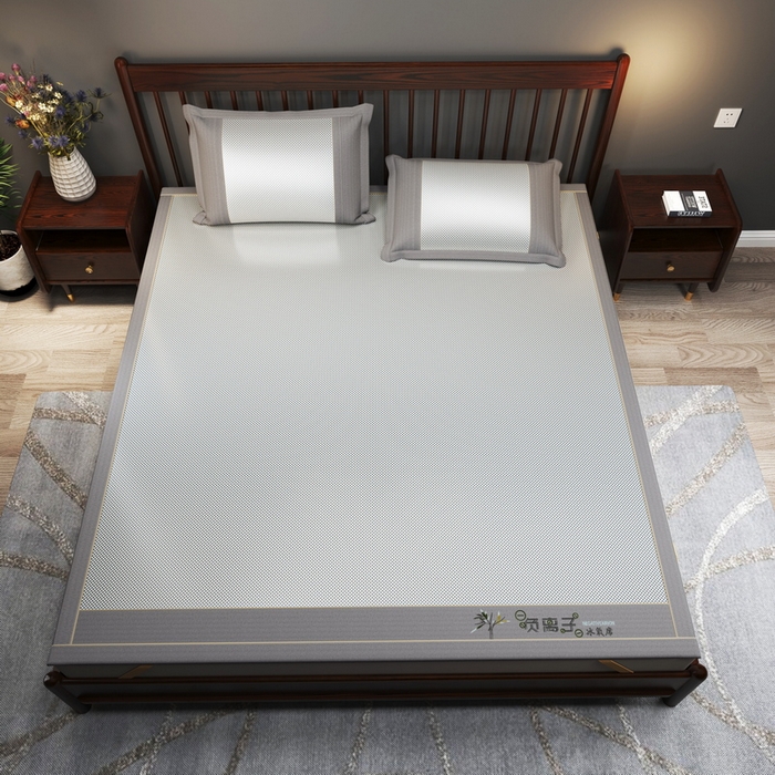 91家纺网 家纺一手货源 找家纺 yyds网供 2026新款碳光绣花冰藤席夏季冰丝席空调软席可水洗折叠凉席 绣花素雅-银蓝