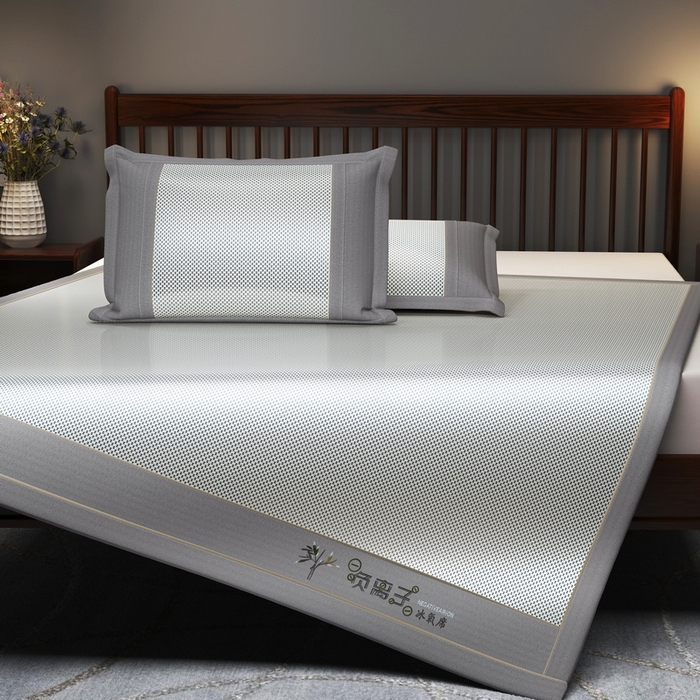 91家纺网 家纺一手货源 找家纺 yyds网供 2026新款碳光绣花冰藤席夏季冰丝席空调软席可水洗折叠凉席 绣花素雅-银蓝