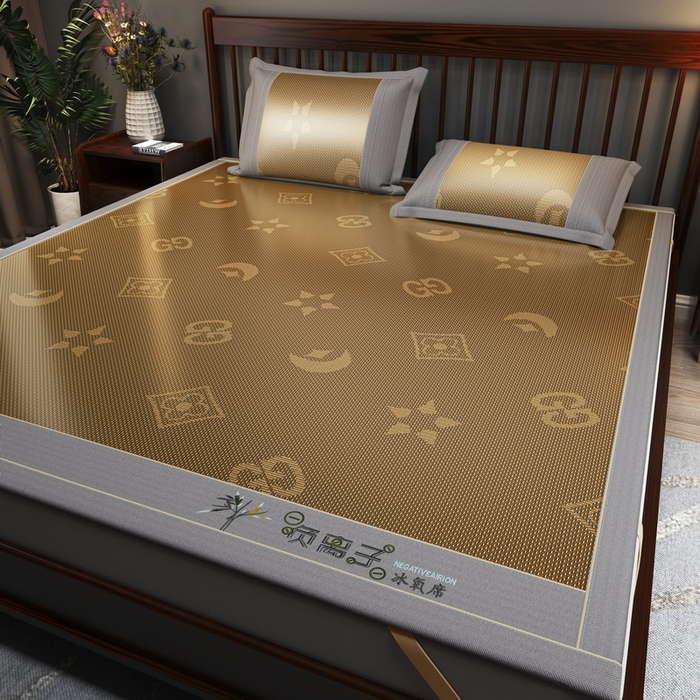 yyds网供 2026新款碳光绣花冰藤席夏季冰丝席空调软席可水洗折叠凉席 绣花星月-咖色