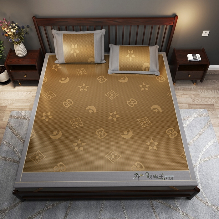 91家纺网 家纺一手货源 找家纺 yyds网供 2026新款碳光绣花冰藤席夏季冰丝席空调软席可水洗折叠凉席 绣花星月-咖色