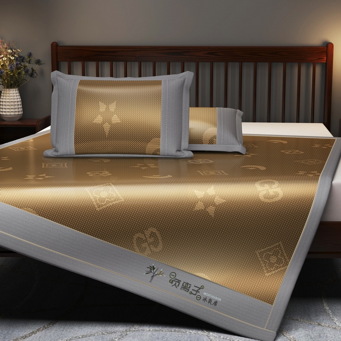 91家纺网 家纺一手货源 找家纺 yyds网供 2026新款碳光绣花冰藤席夏季冰丝席空调软席可水洗折叠凉席 绣花星月-咖色