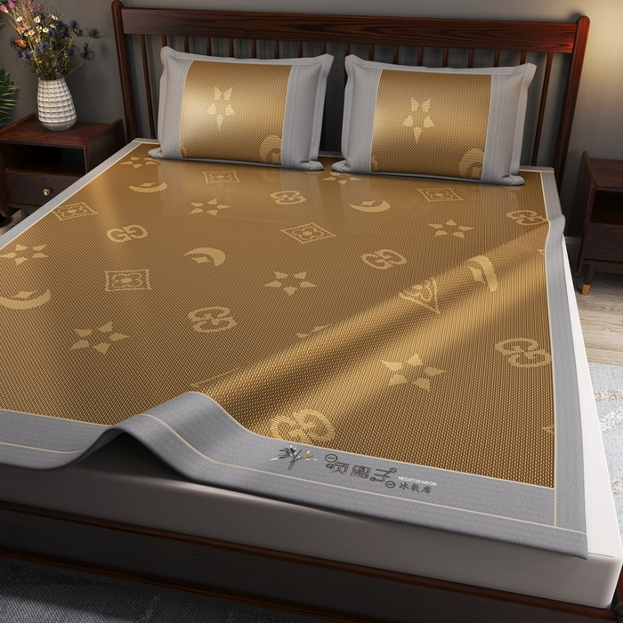 91家纺网 家纺一手货源 找家纺 yyds网供 2026新款碳光绣花冰藤席夏季冰丝席空调软席可水洗折叠凉席 绣花星月-咖色