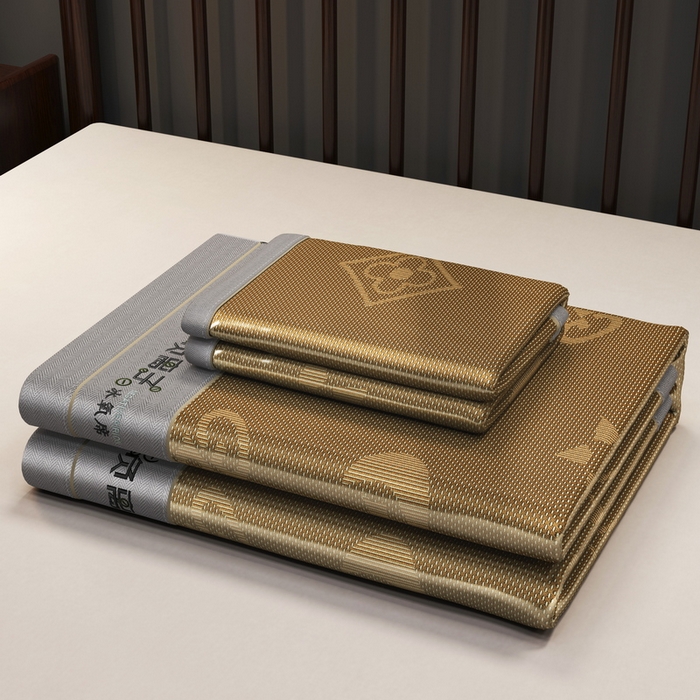 91家纺网 家纺一手货源 找家纺 yyds网供 2026新款碳光绣花冰藤席夏季冰丝席空调软席可水洗折叠凉席 绣花星月-咖色