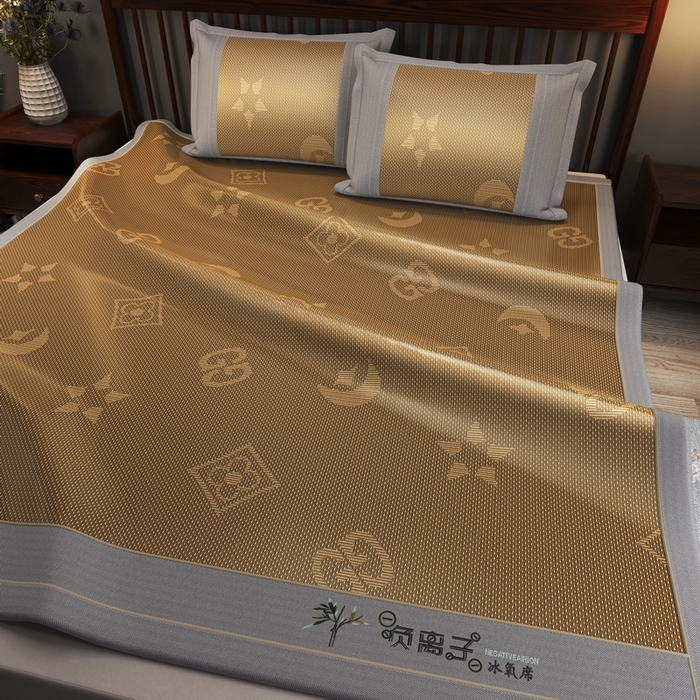 91家纺网 家纺一手货源 找家纺 yyds网供 2026新款碳光绣花冰藤席夏季冰丝席空调软席可水洗折叠凉席 绣花星月-咖色