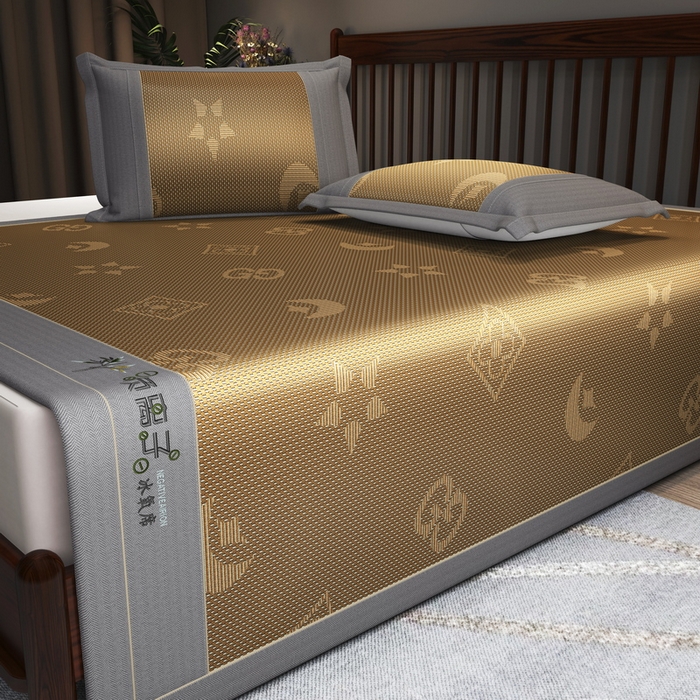 91家纺网 家纺一手货源 找家纺 yyds网供 2026新款碳光绣花冰藤席夏季冰丝席空调软席可水洗折叠凉席 绣花星月-咖色