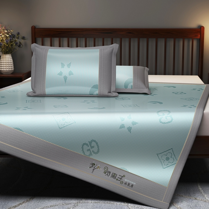 91家纺网 家纺一手货源 找家纺 yyds网供 2026新款碳光绣花冰藤席夏季冰丝席空调软席可水洗折叠凉席 绣花星月-水绿