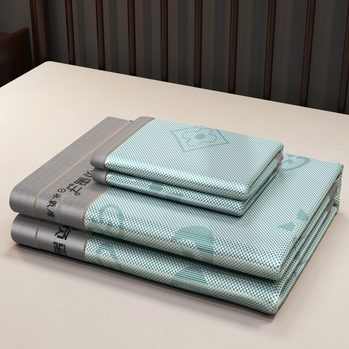 91家纺网 家纺一手货源 找家纺 yyds网供 2026新款碳光绣花冰藤席夏季冰丝席空调软席可水洗折叠凉席 绣花星月-水绿