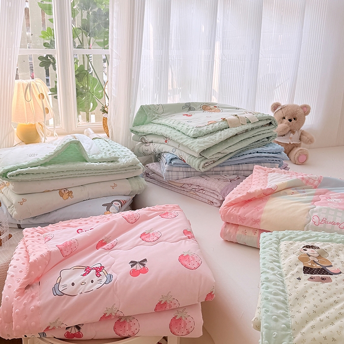 91家纺网 家纺一手货源 找家纺 （总）丫丫家纺 2026新款Ａ类豆豆被有氨凉感丝冰豆豆夏被卡通印花双面凉感丝（含氨纶）夏凉被空调被子