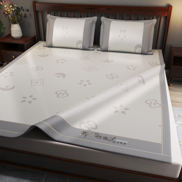 91家纺网 家纺一手货源 找家纺 yyds网供 2026新款碳光绣花冰藤席夏季冰丝席空调软席可水洗折叠凉席 绣花星月-银灰