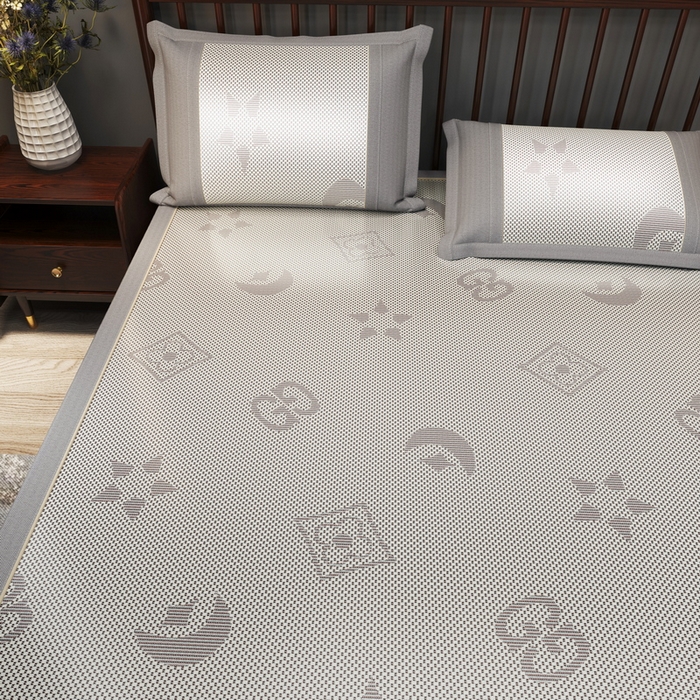 91家纺网 家纺一手货源 找家纺 yyds网供 2026新款碳光绣花冰藤席夏季冰丝席空调软席可水洗折叠凉席 绣花星月-银灰