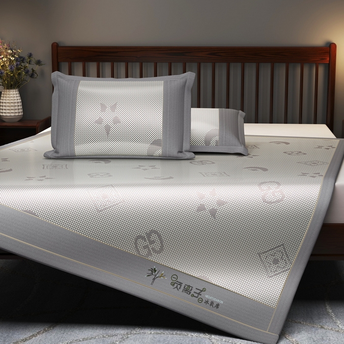 91家纺网 家纺一手货源 找家纺 yyds网供 2026新款碳光绣花冰藤席夏季冰丝席空调软席可水洗折叠凉席 绣花星月-银灰