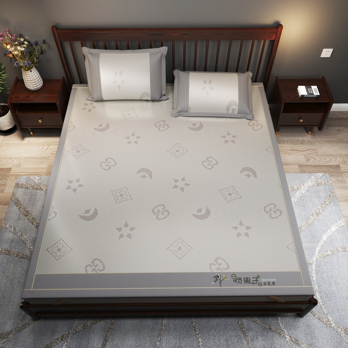 91家纺网 家纺一手货源 找家纺 yyds网供 2026新款碳光绣花冰藤席夏季冰丝席空调软席可水洗折叠凉席 绣花星月-银灰