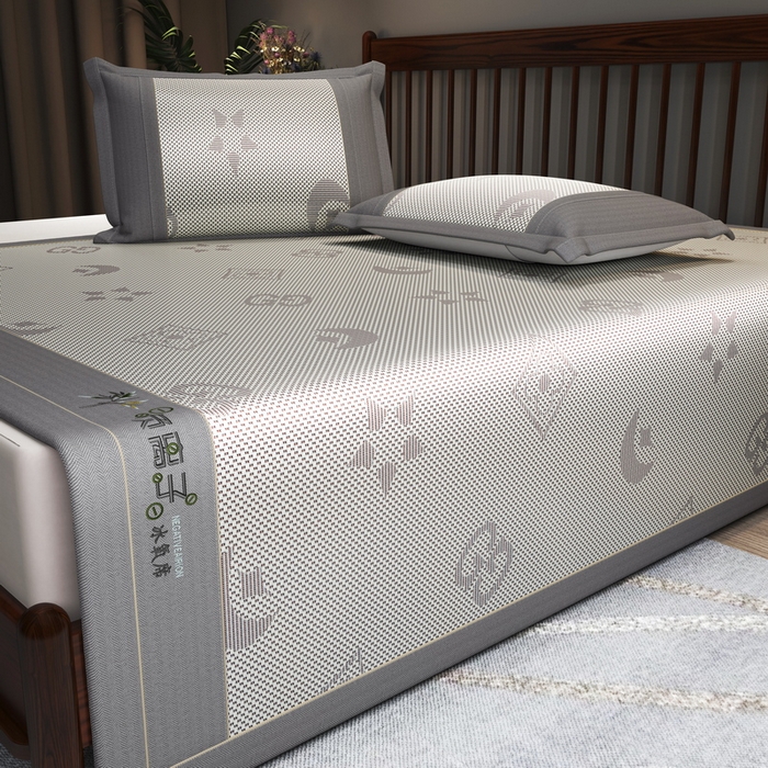 91家纺网 家纺一手货源 找家纺 yyds网供 2026新款碳光绣花冰藤席夏季冰丝席空调软席可水洗折叠凉席 绣花星月-银灰