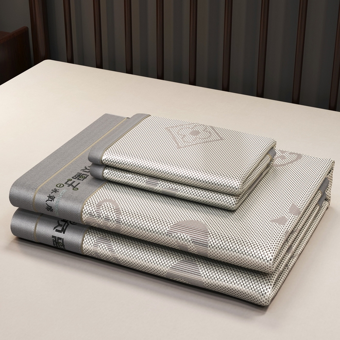 91家纺网 家纺一手货源 找家纺 yyds网供 2026新款碳光绣花冰藤席夏季冰丝席空调软席可水洗折叠凉席 绣花星月-银灰