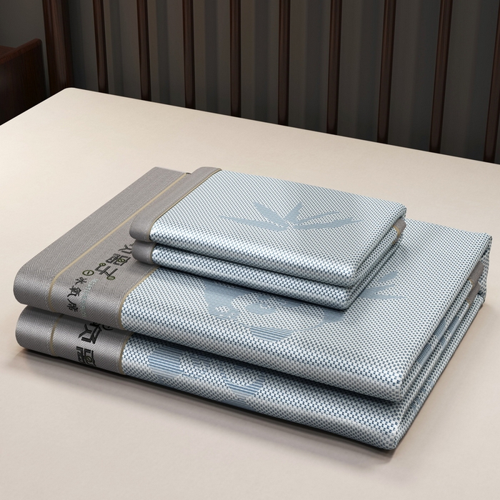 91家纺网 家纺一手货源 找家纺 yyds网供 2026新款碳光绣花冰藤席夏季冰丝席空调软席可水洗折叠凉席 绣花熊猫-浅蓝