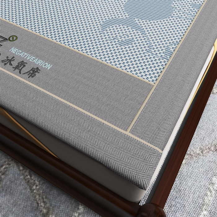 91家纺网 家纺一手货源 找家纺 yyds网供 2026新款碳光绣花冰藤席夏季冰丝席空调软席可水洗折叠凉席 绣花熊猫-浅蓝