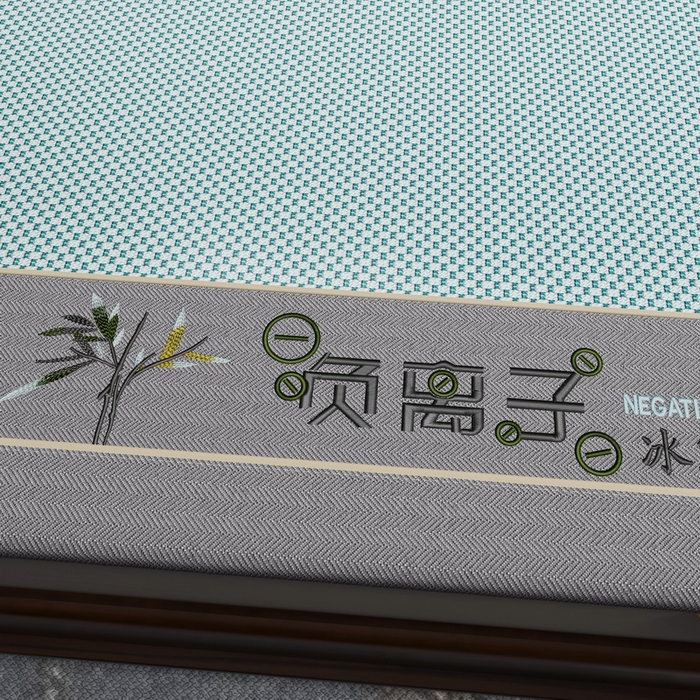 91家纺网 家纺一手货源 找家纺 yyds网供 2026新款碳光绣花冰藤席夏季冰丝席空调软席可水洗折叠凉席 绣花熊猫-水绿