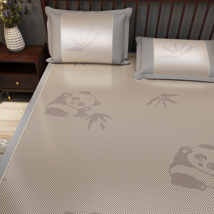 91家纺网 家纺一手货源 找家纺 yyds网供 2026新款碳光绣花冰藤席夏季冰丝席空调软席可水洗折叠凉席 绣花熊猫-香槟