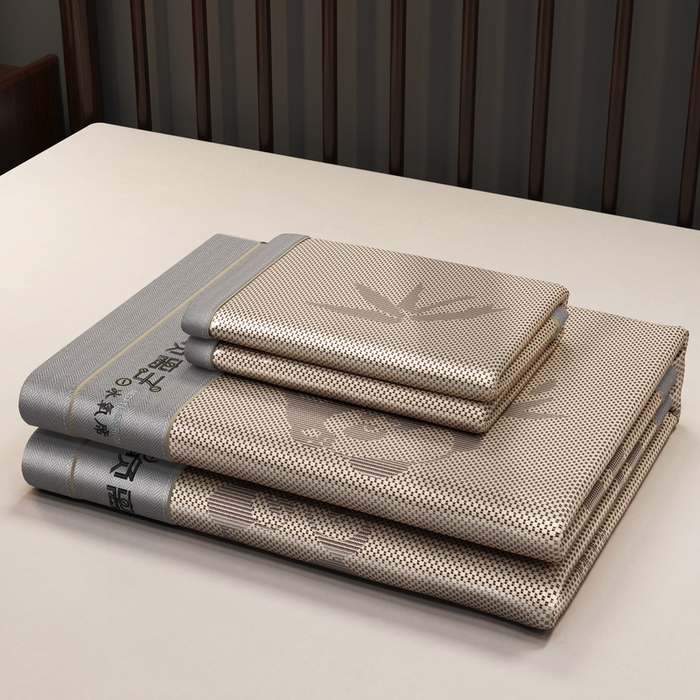 91家纺网 家纺一手货源 找家纺 yyds网供 2026新款碳光绣花冰藤席夏季冰丝席空调软席可水洗折叠凉席 绣花熊猫-香槟