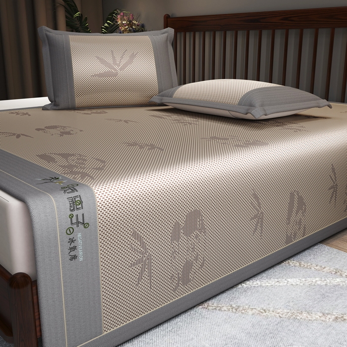 91家纺网 家纺一手货源 找家纺 yyds网供 2026新款碳光绣花冰藤席夏季冰丝席空调软席可水洗折叠凉席 绣花熊猫-香槟