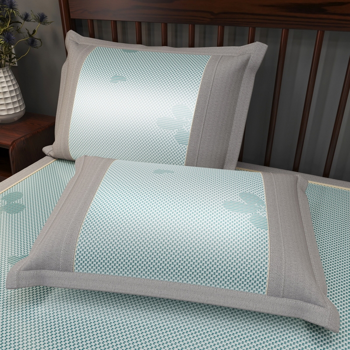 91家纺网 家纺一手货源 找家纺 yyds网供 2026新款碳光绣花冰藤席夏季冰丝席空调软席可水洗折叠凉席 绣花樱花-水绿