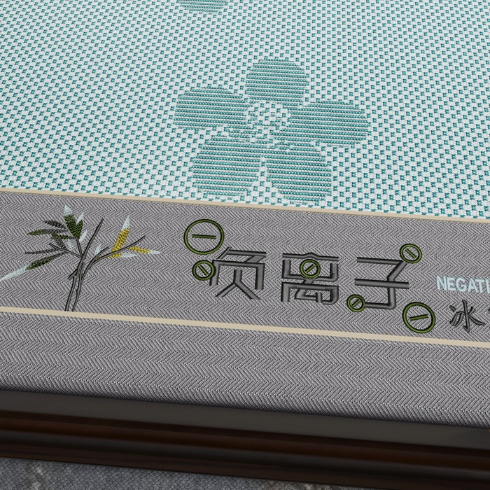 91家纺网 家纺一手货源 找家纺 yyds网供 2026新款碳光绣花冰藤席夏季冰丝席空调软席可水洗折叠凉席 绣花樱花-水绿