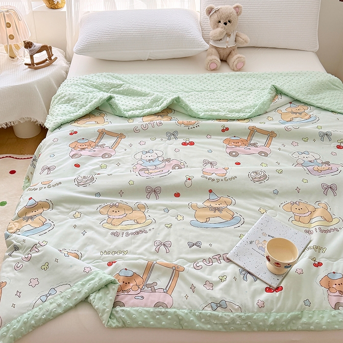 91家纺网 家纺一手货源 找家纺 （总）丫丫家纺 2026新款Ａ类豆豆被有氨凉感丝冰豆豆夏被卡通印花双面凉感丝（含氨纶）夏凉被空调被子