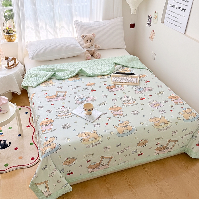 91家纺网 家纺一手货源 找家纺 （总）丫丫家纺 2026新款Ａ类豆豆被有氨凉感丝冰豆豆夏被卡通印花双面凉感丝（含氨纶）夏凉被空调被子