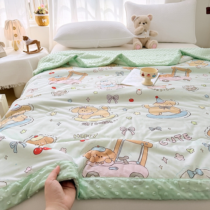 91家纺网 家纺一手货源 找家纺 （总）丫丫家纺 2026新款Ａ类豆豆被有氨凉感丝冰豆豆夏被卡通印花双面凉感丝（含氨纶）夏凉被空调被子