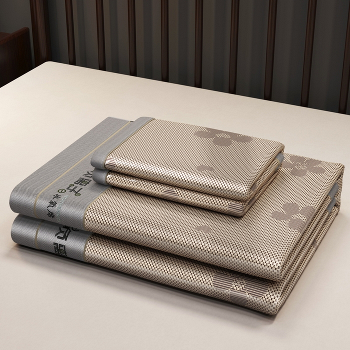 91家纺网 家纺一手货源 找家纺 yyds网供 2026新款碳光绣花冰藤席夏季冰丝席空调软席可水洗折叠凉席 绣花樱花-香槟