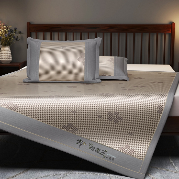 91家纺网 家纺一手货源 找家纺 yyds网供 2026新款碳光绣花冰藤席夏季冰丝席空调软席可水洗折叠凉席 绣花樱花-香槟