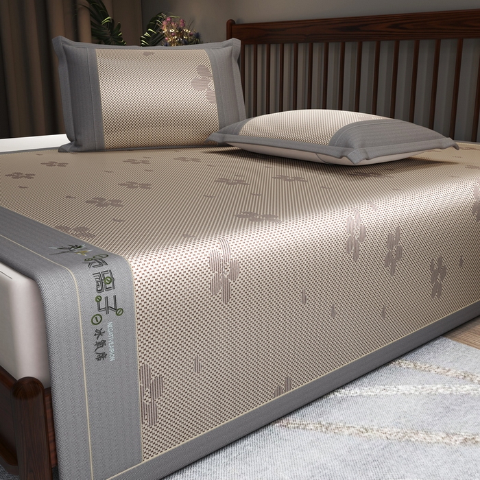 91家纺网 家纺一手货源 找家纺 yyds网供 2026新款碳光绣花冰藤席夏季冰丝席空调软席可水洗折叠凉席 绣花樱花-香槟