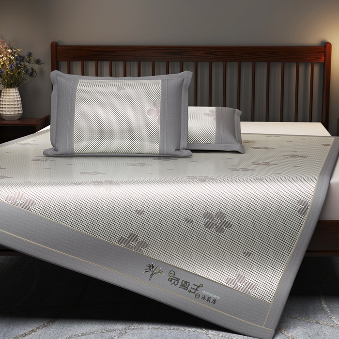 91家纺网 家纺一手货源 找家纺 yyds网供 2026新款碳光绣花冰藤席夏季冰丝席空调软席可水洗折叠凉席 绣花樱花-银灰