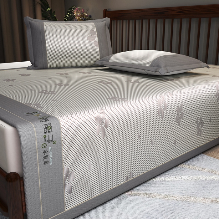 91家纺网 家纺一手货源 找家纺 yyds网供 2026新款碳光绣花冰藤席夏季冰丝席空调软席可水洗折叠凉席 绣花樱花-银灰